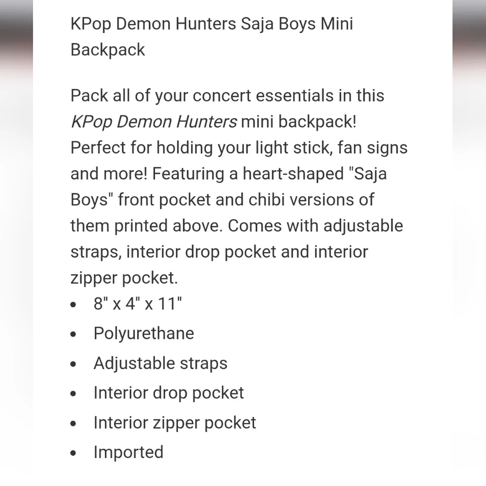 NWT KPop Demon Hunters Saja Boys Mini Backpack - Picture 6 of 12